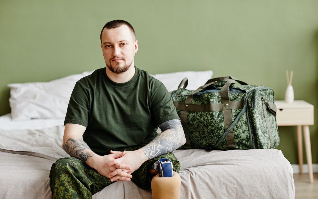 Portrait of military veteran with prosthetic leg
