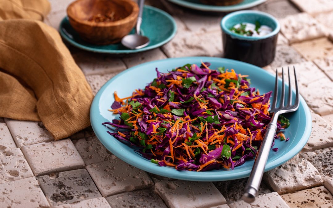 Vegan salad from red cabbage